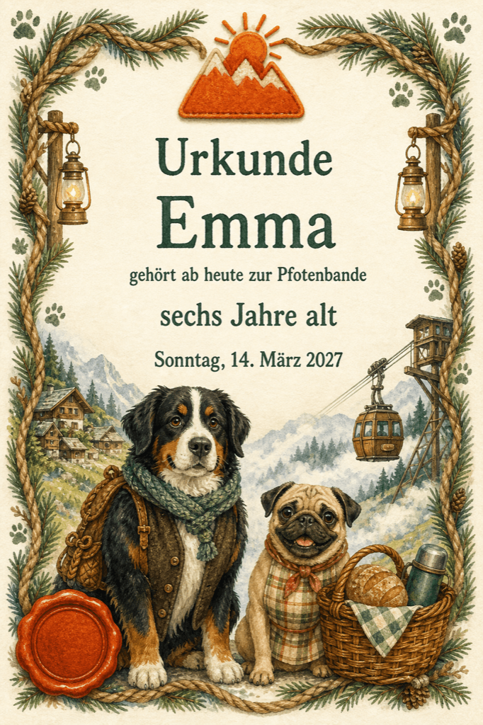Urkunde als Beispiel, mit Platzhaltertext statt echtem Namen